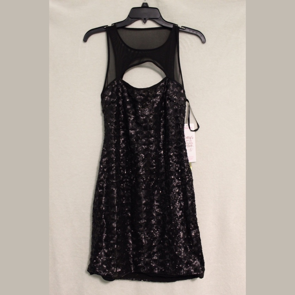 BRAND NEW short black dress with sequins/mesh top